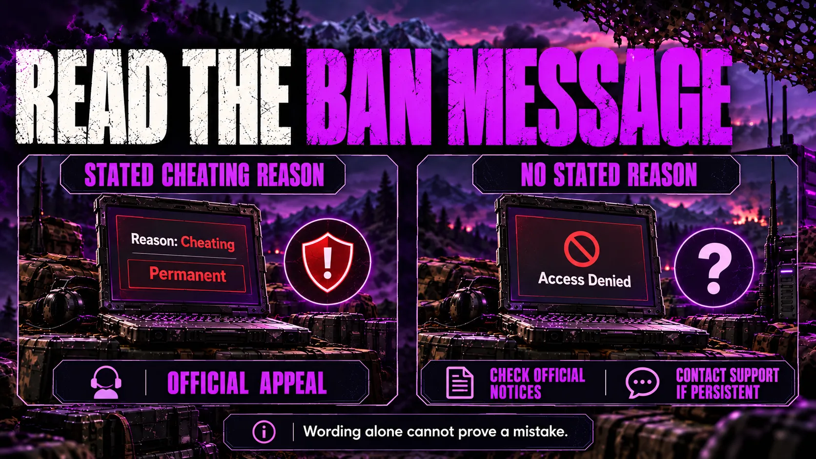 Ban Message (Real Ban vs. Incorrect Ban)