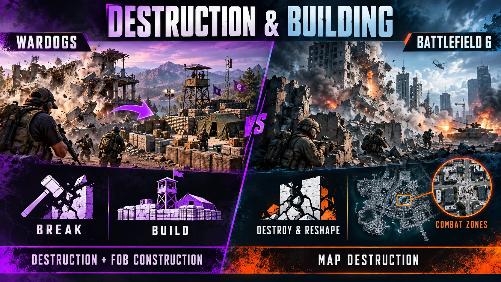 Wardogs vs battlefield Destruction and Base Building