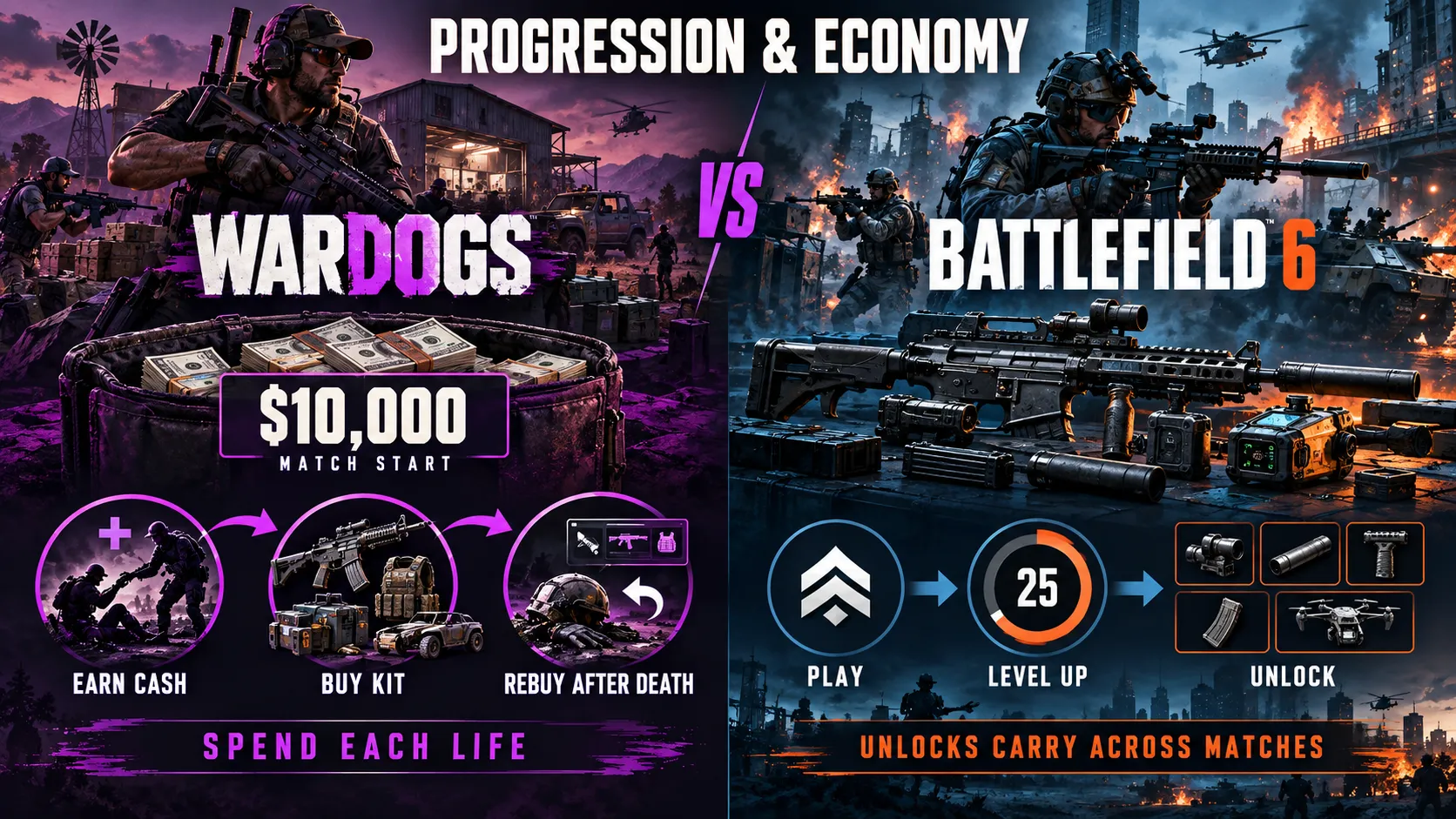 Wardogs vs battlefield Progression and Economy