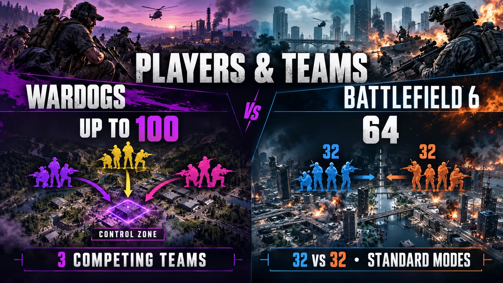 Wardogs vs battlefield Player Count and Team Structure